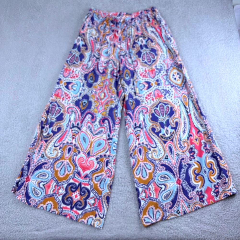 Christian Siriano Wide Leg Pants Womens S Multicolor Paisley Boho Flowy Palazzo